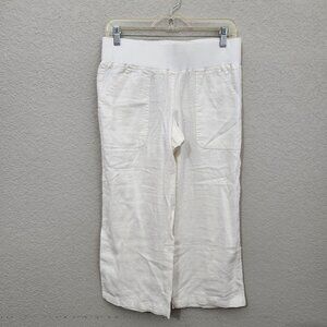 Allen Allen USA Linen Pants Womens Small Wide Leg Pull-On White Patch Pocket